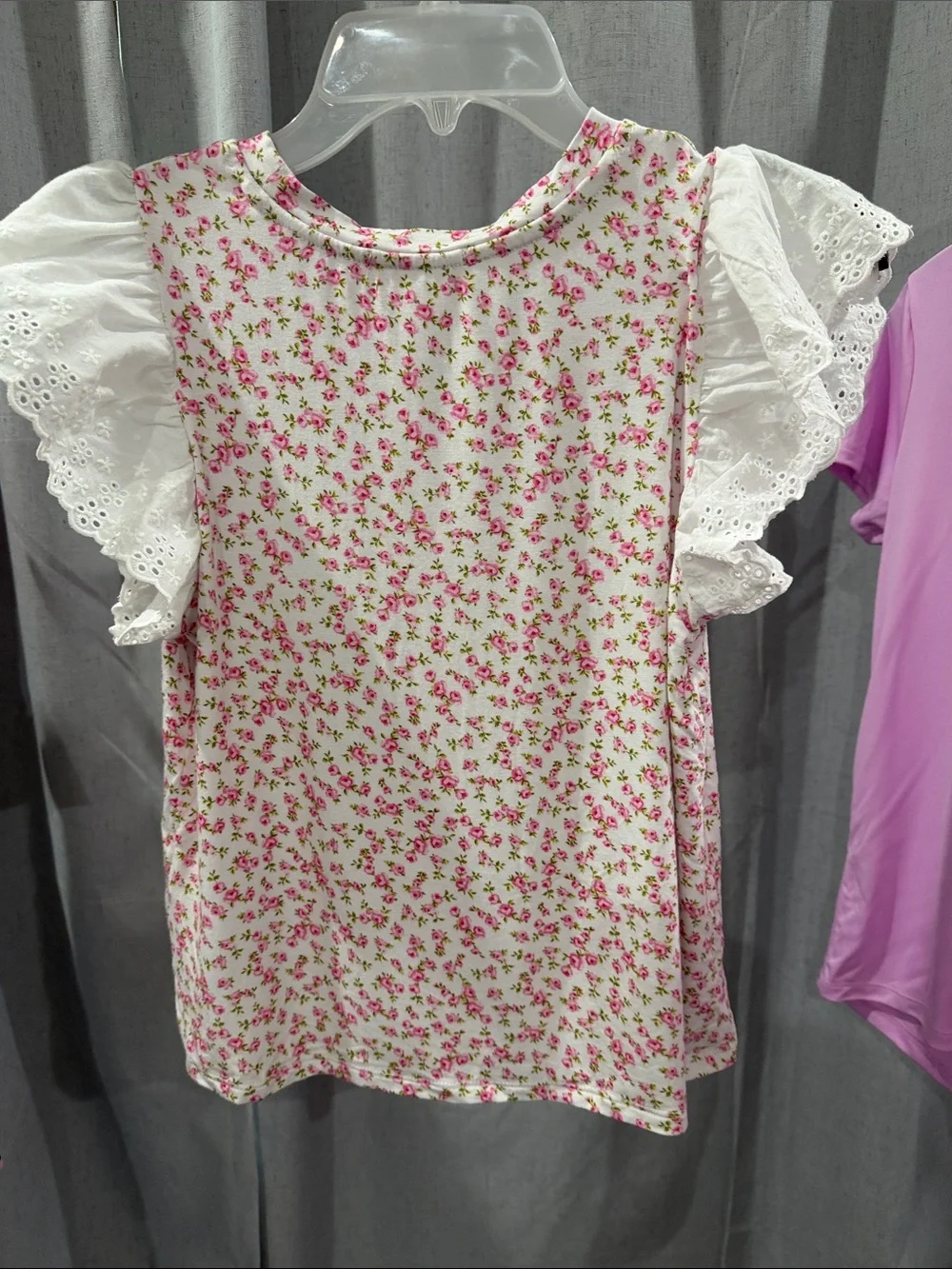 Copper Key White Pink Floral Ruffle Sleeve Top